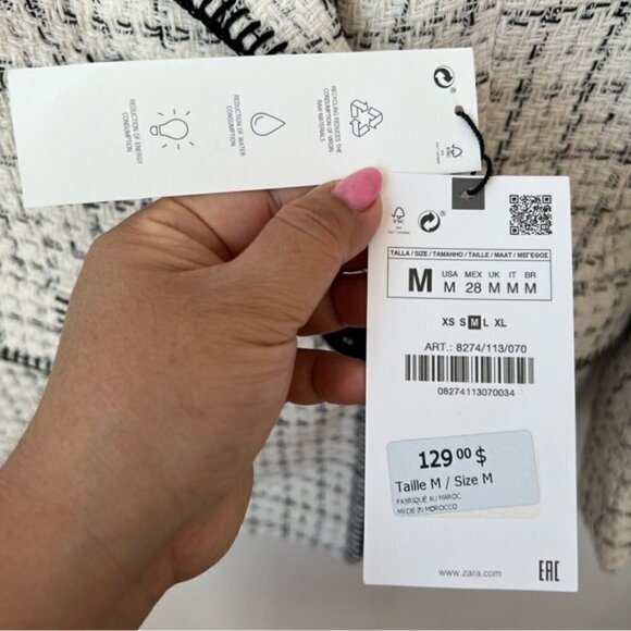 Zara, Textured Double-Breasted Blazer - White/Black. Size: M. NWT. - Picture 9 of 16